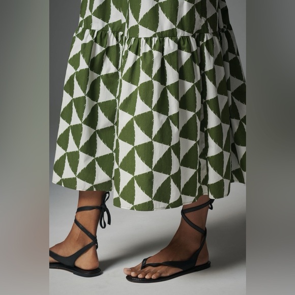 Maeve Green and White Geometric Midi Dress - Picture 3 of 16